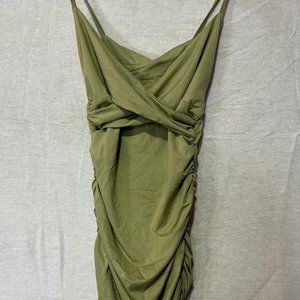 Olive Green Ruched Dress